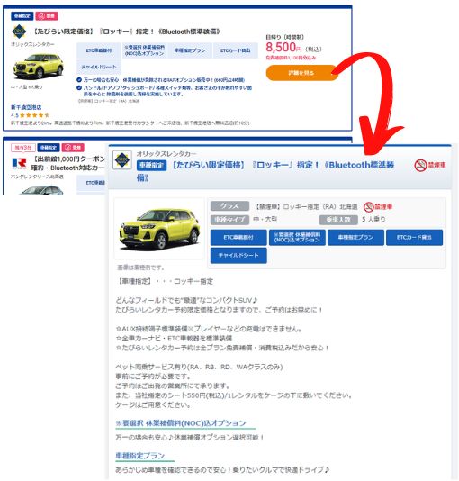 検索 : レンタカーを借りる条件を選択し、一覧でプランを比較する