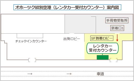 オホーツク紋別空港(レンタカー送迎バス乗り場)案内図