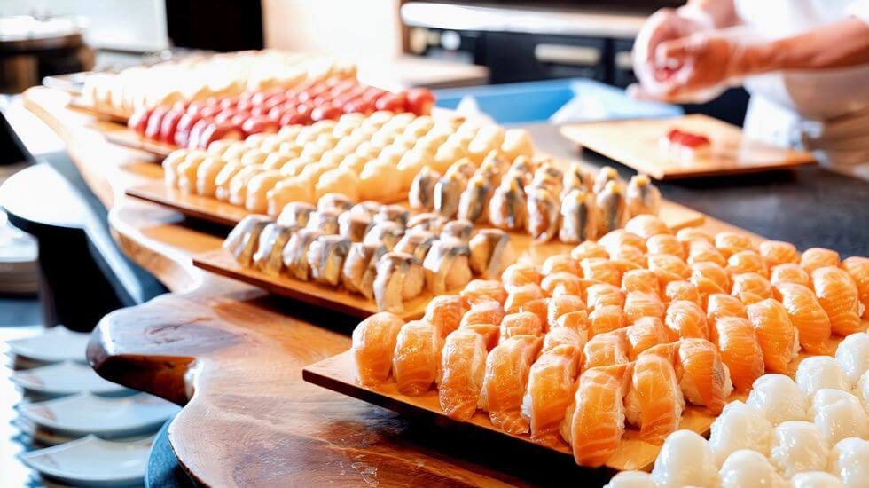 約100種のメニューが並ぶ夕食ビュッフェ