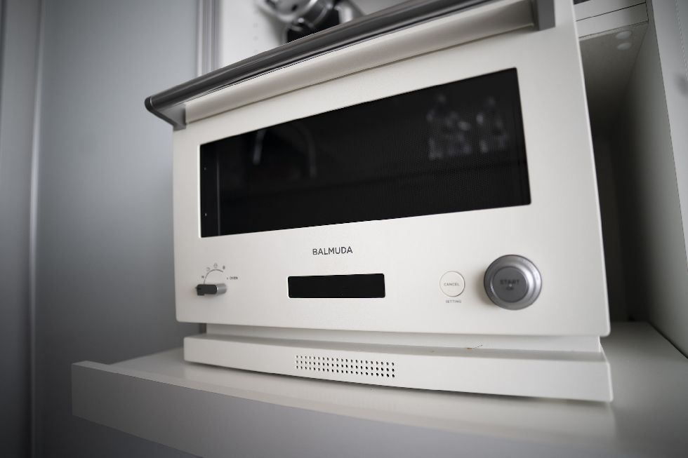 客室にはBALMUDAの電子レンジも