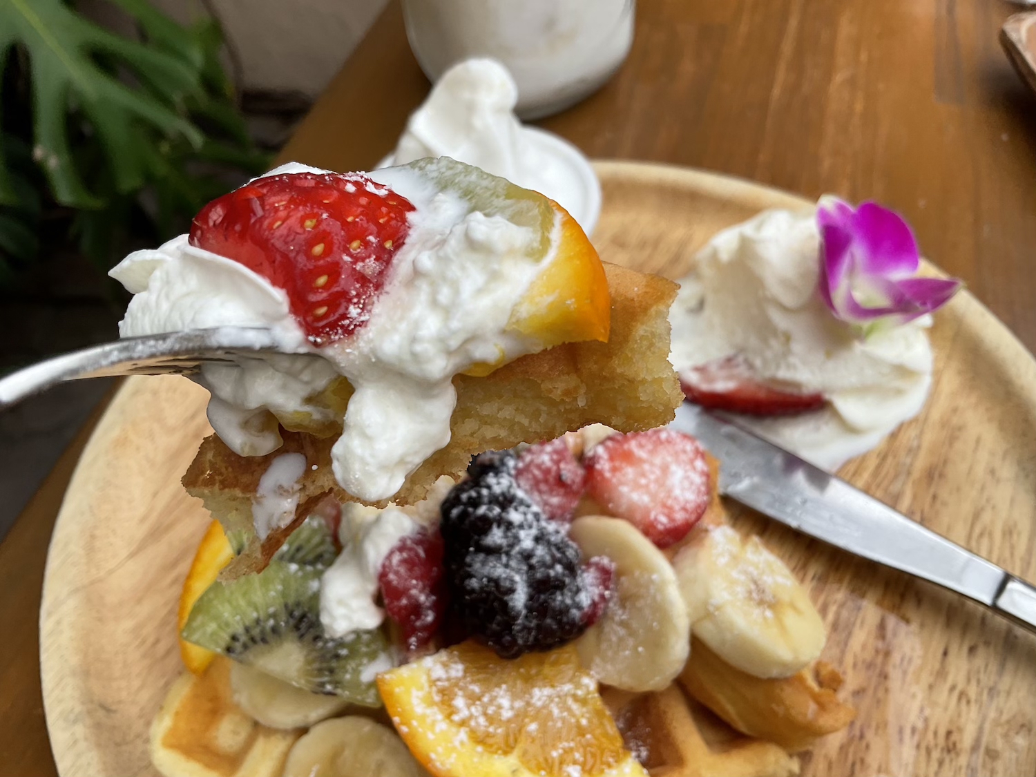 伊豆高原ケニーズカフェ　フルーツワッフルソフト載せ