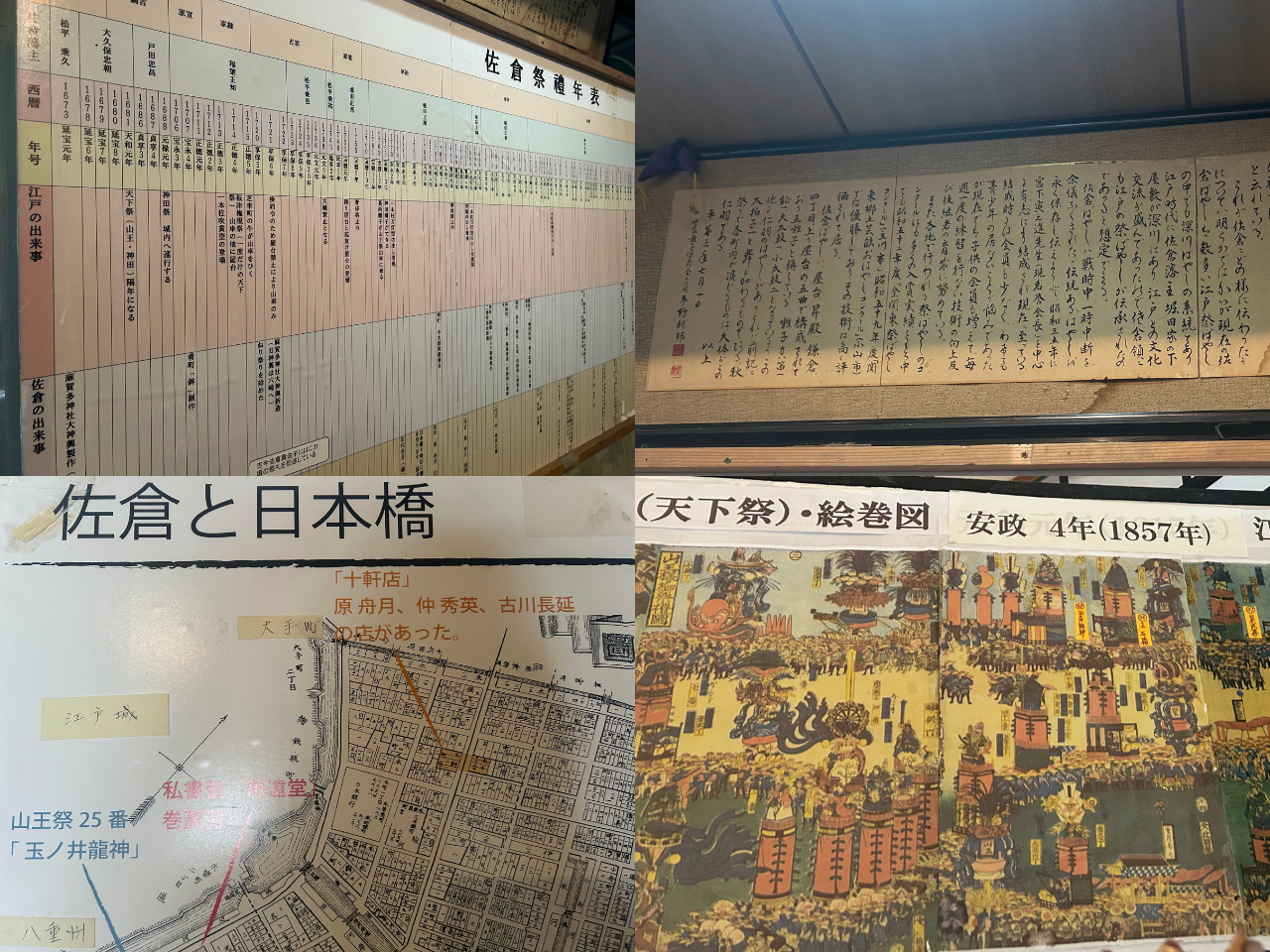 佐倉新町おはやし館に展示された歴史年表など