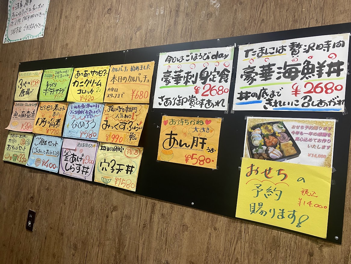 丼万次郎の手書きメニュー