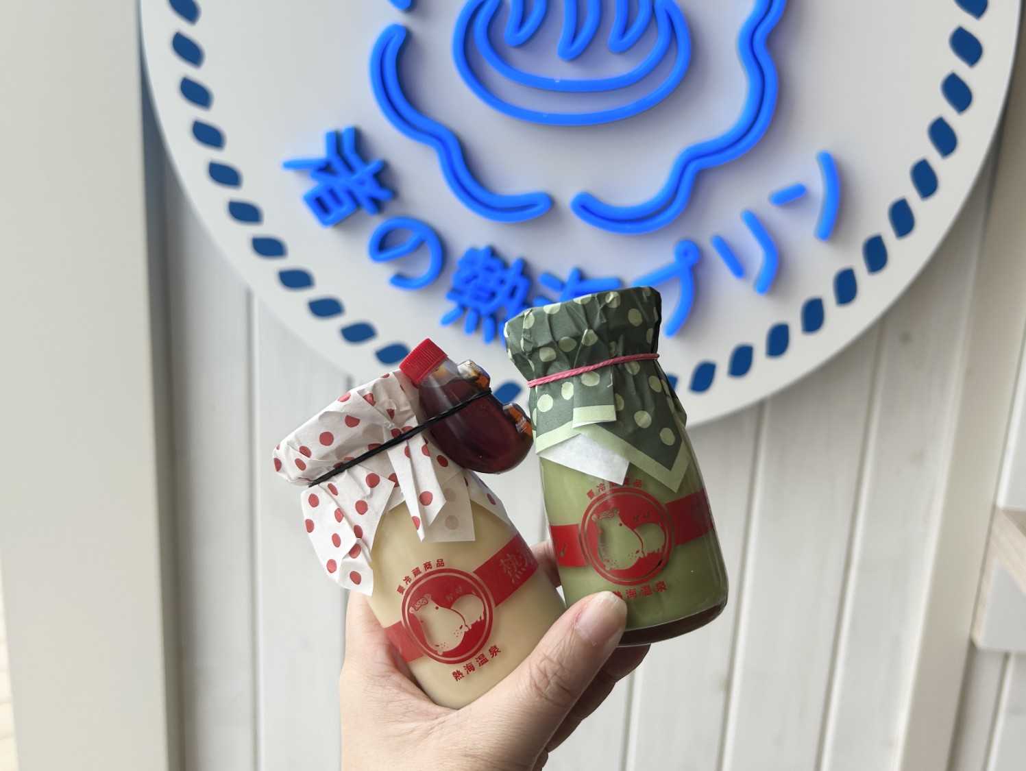 「熱海プリン 特製カラメルシロップ付」「静岡抹茶プリン 黒豆入り」