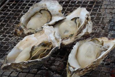 ポン酢や醤油などをかけてスープとともに味わう糸島の焼きガキ