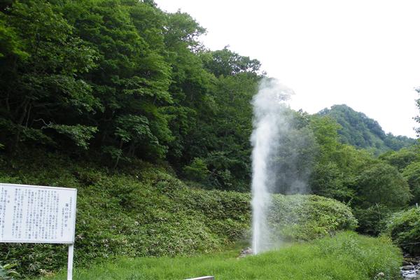 勢いよく噴き出す間欠泉の様子(写真提供:知床財団) 勢いよく噴き出す間欠泉の様子