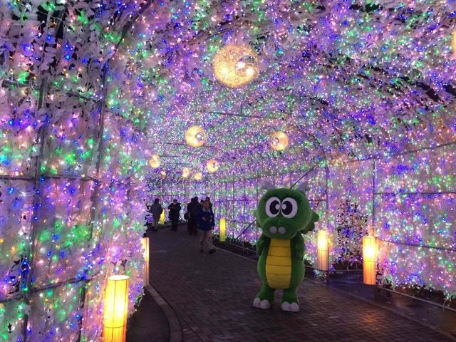 色とりどりにライトアップされた「イルミネーショントンネル」 イルミネーショントンネル