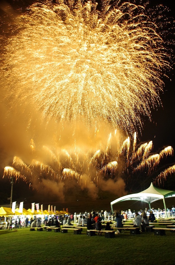 前夜祭を締めくくる1500発の花火が打ち上げられる「沙流川花火大会」 ひだか樹魂まつり