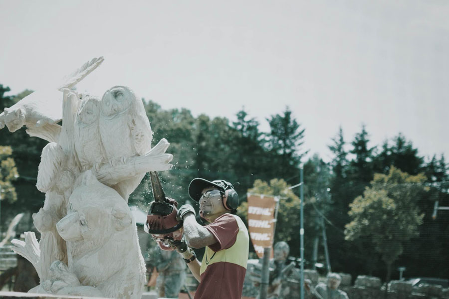 チェーンソーだけを使った迫力の彫刻作りは見応え十分 森ジャム