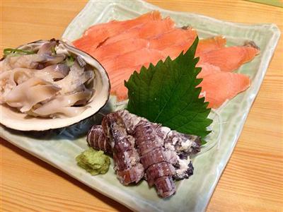 秋シャコ、口黒鱒、北寄の刺盛り
