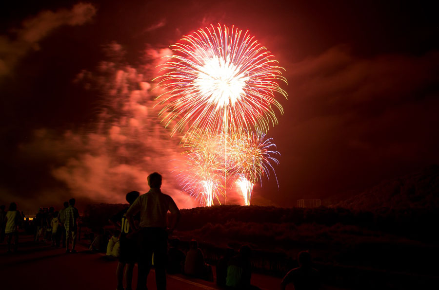 河川敷で花火が打ち上げられるため、広範囲で観賞を楽しめる「静内川花火大会」