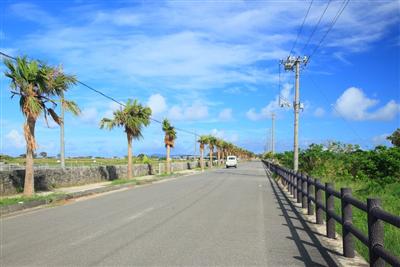 県道213号沿いにある黒島展望台からは港へ続く道路が一望でき