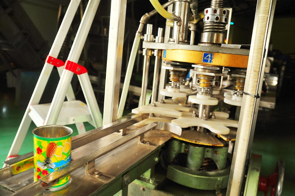 パイナップルを加工する様子が間近で見られる パイナップルを加工する様子が間近で見られる