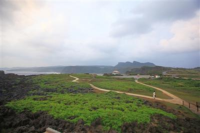 空と海の青、園地の緑、広がりのある岬の魅力を1枚に収める
