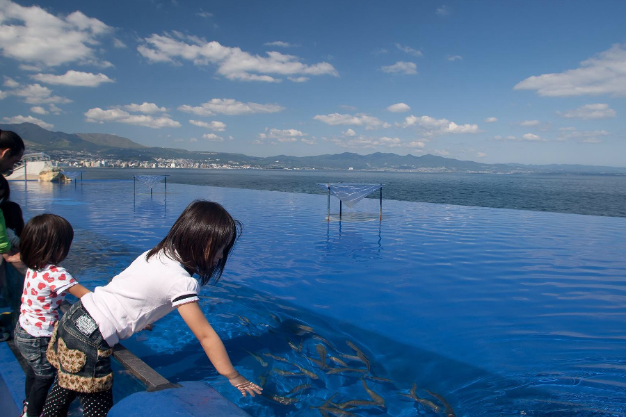 別府湾に連なって見えるように設計された「別府湾プール」 別府湾に連なって見えるように設計された「別府湾プール」