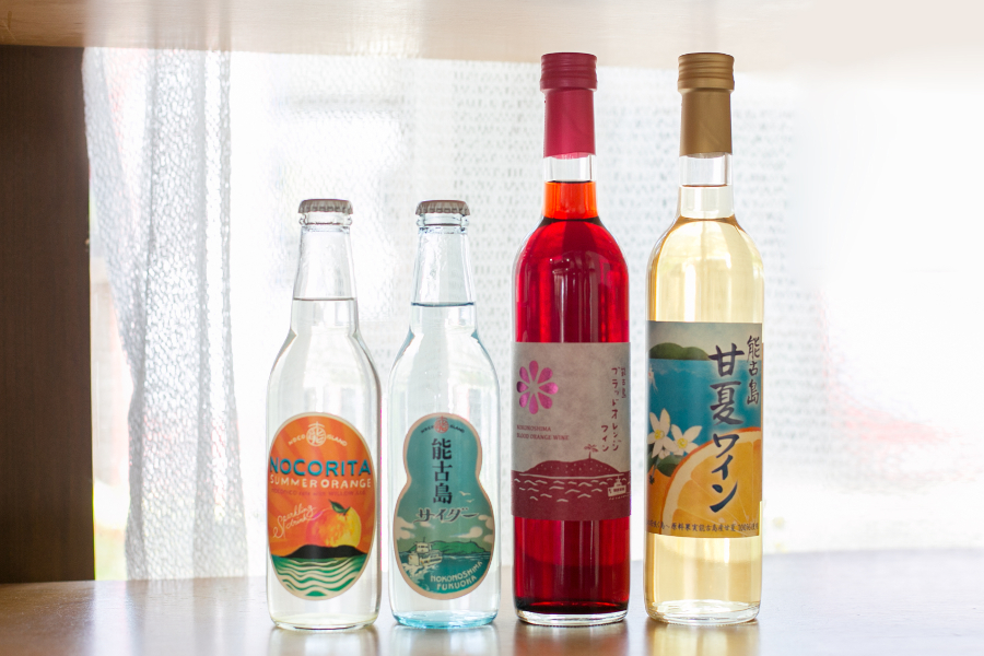 「能古島サイダー」のラベルは、能古島の形に合わせたひょうたん型だ 「能古島サイダー」のラベルは、島の形に合わせたひょうたん型