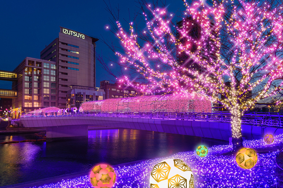 紫川河川敷が暖かな光に包まれる「小倉イルミネーション2019」 紫川河川敷が暖かな光に包まれる「小倉イルミネーション2019
