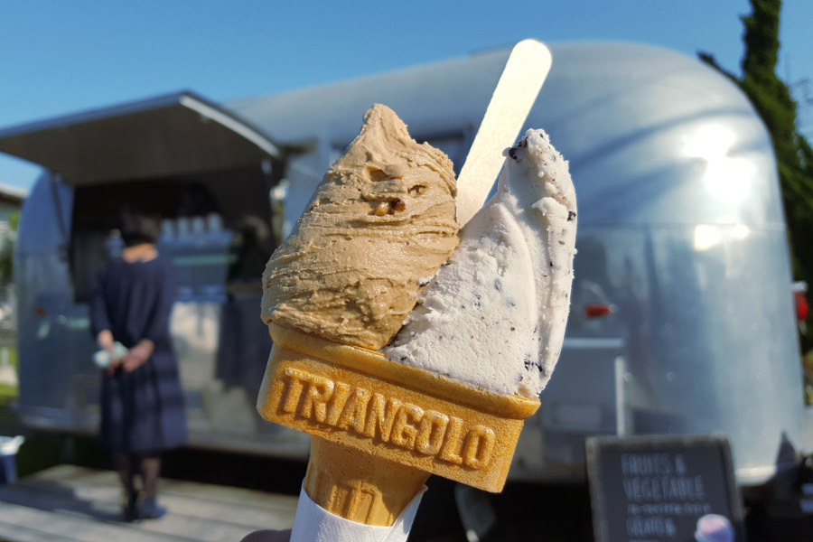 しつこい甘さがなく、すっきりとした味わいのジェラートだ ロイターマーケットのジェラート
