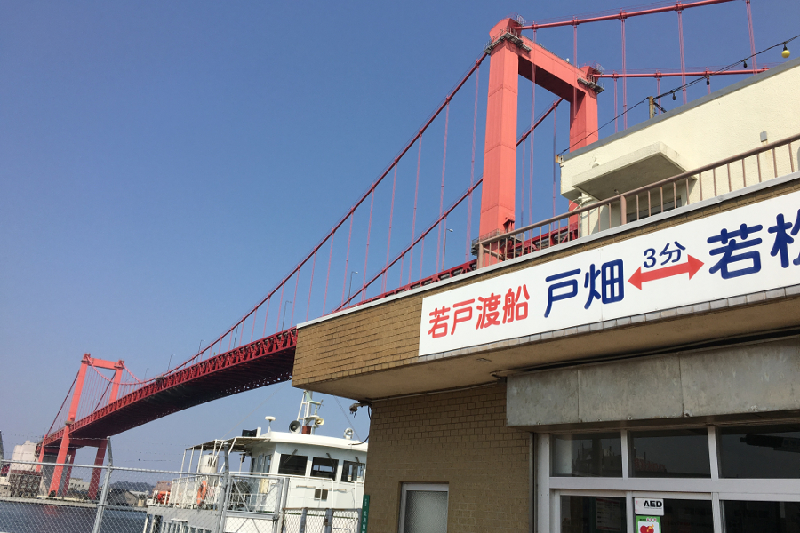 戸畑渡場の頭上にかかる若戸大橋 戸畑渡場の頭上にかかる若戸大橋