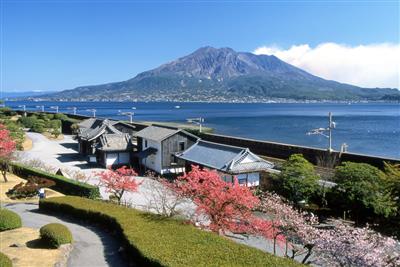桜島、錦江湾が一望できる仙巌園