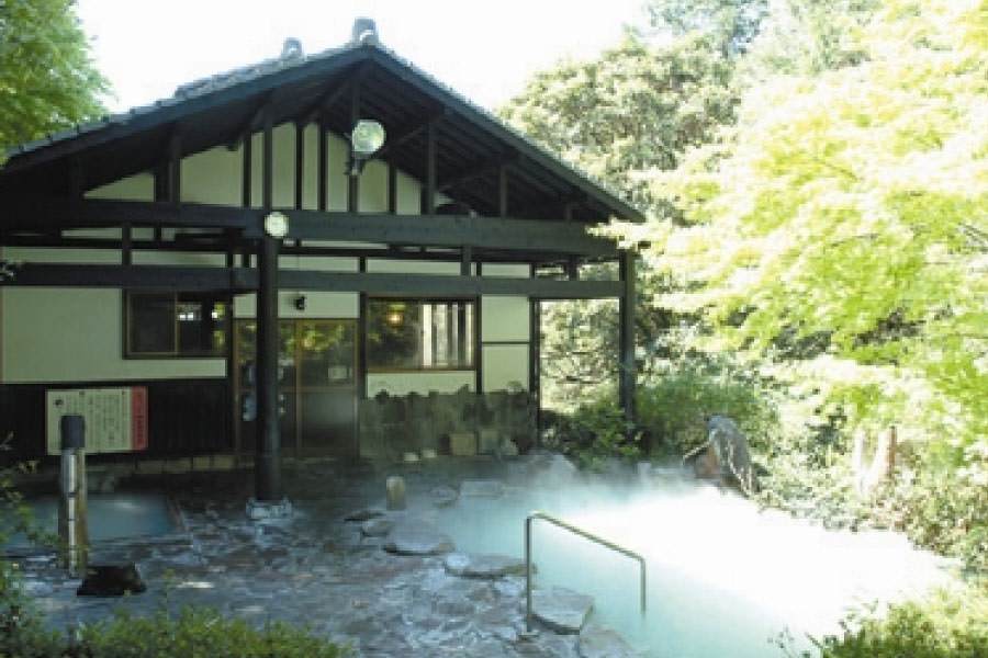 緑に囲まれた爽やかな空気の中、天然の泥湯と泥パックを楽しんで