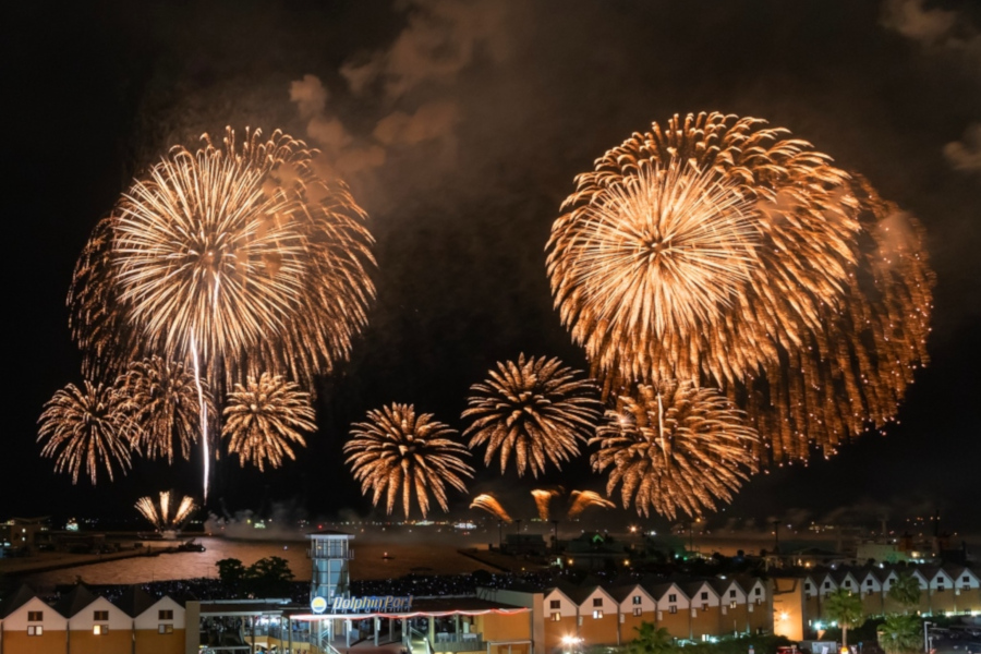 かごしま錦江湾サマーナイト大花火大会 雄大な桜島と波静かな錦江湾を背景に打ち上がる 鹿児島 たびらい かごしま錦江湾サマーナイト大花火大会 雄大な桜島と波静かな錦江湾を背景に打ち上がる 鹿児島 たびらい