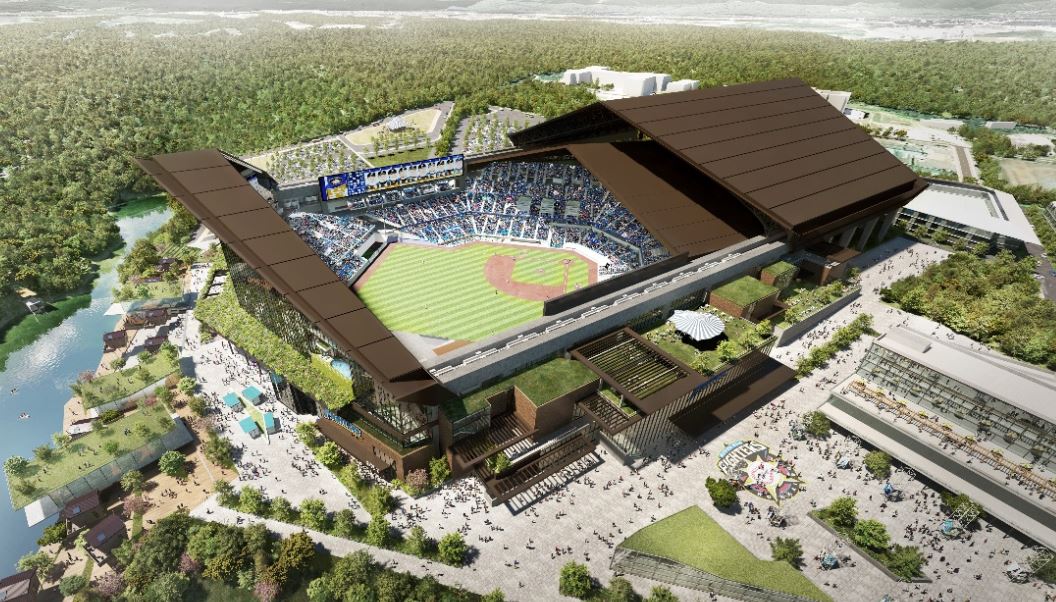 ▲開閉式屋根で実現する天然芝フィールドの球場は日本初! 北海道ボールパーク