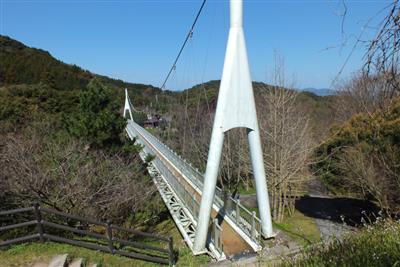 ワイヤー1本で全長100メートルの橋が吊るされています