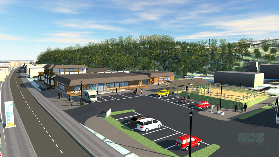 道の駅となる「しかべ間歇泉公園」の外観イメージパース