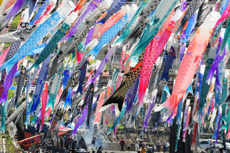 30年以上続く鯉のぼり、杖立温泉が発祥地と言われる 30年以上続く鯉のぼり、杖立温泉が発祥地と言われる