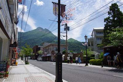 由布見通りから望む由布岳も、初夏の装いに