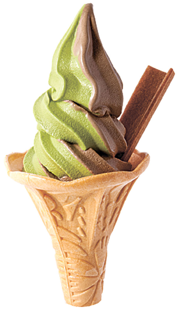 旭川市の「一〇八抹茶茶廊(いちまるはちまっちゃさろう)」の抹茶とほうじ茶をミックスしたソフトクリーム