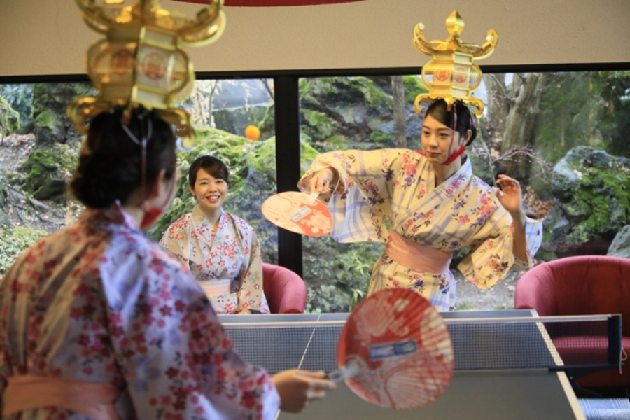 ▲インスタ映え間違いなし!「灯籠温泉卓球 ゆとりろ流」 ▲インスタ映え間違いなし!「山鹿卓球ゆとりろ流」