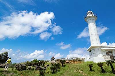 島の東端の岬、東崎（あがりざき）で放牧されている与那国馬