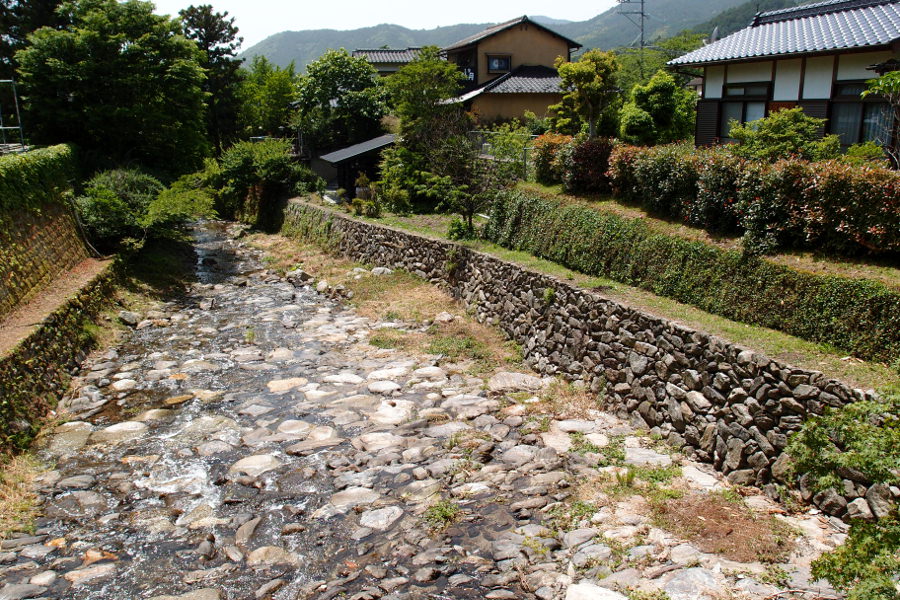 秋月のどこにでもある石垣。石の積み方などから時代を推測できる