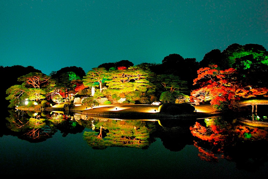 幻想的な「紅葉と大名庭園のライトアップ」