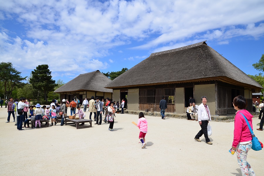 市指定有形文化財の隠居屋(左)と主屋の古民家が2棟建つ