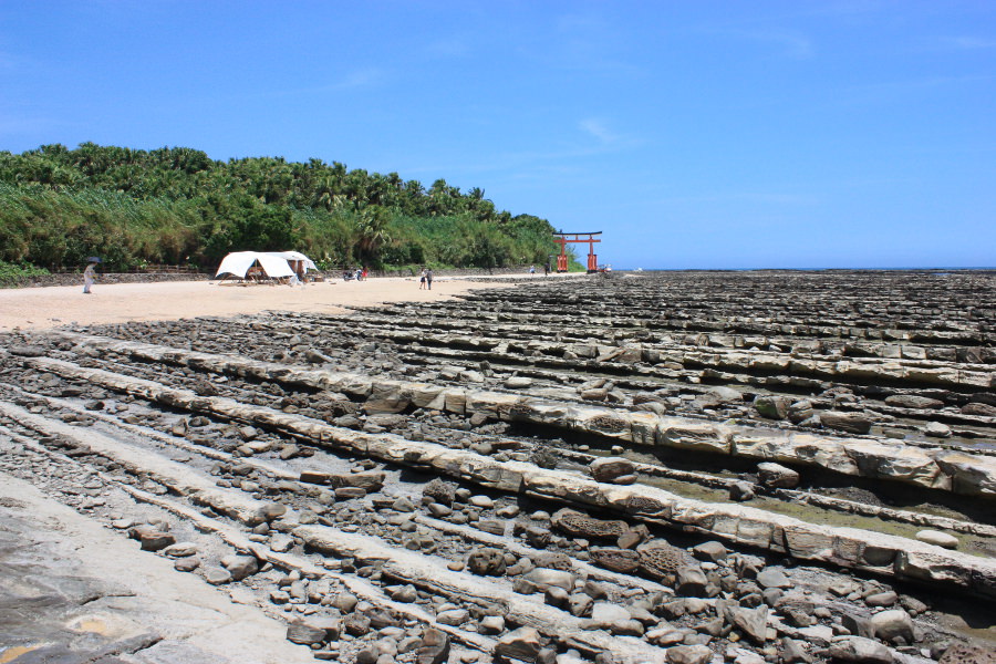 波の浸食によって砂岩と泥岩が織りなす奇跡の光景が生まれた