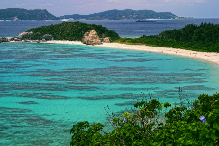 丘の上から眺める「阿波連ビーチ」。その美しさに驚いてしまう