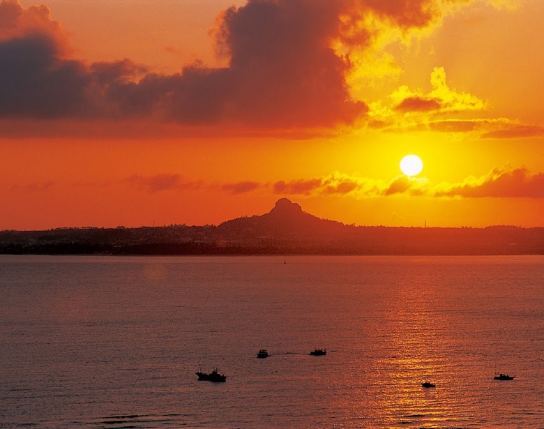 本部町の美しい夕日「ゆうもどろの花」