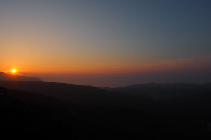 屋上展望台からの夕日