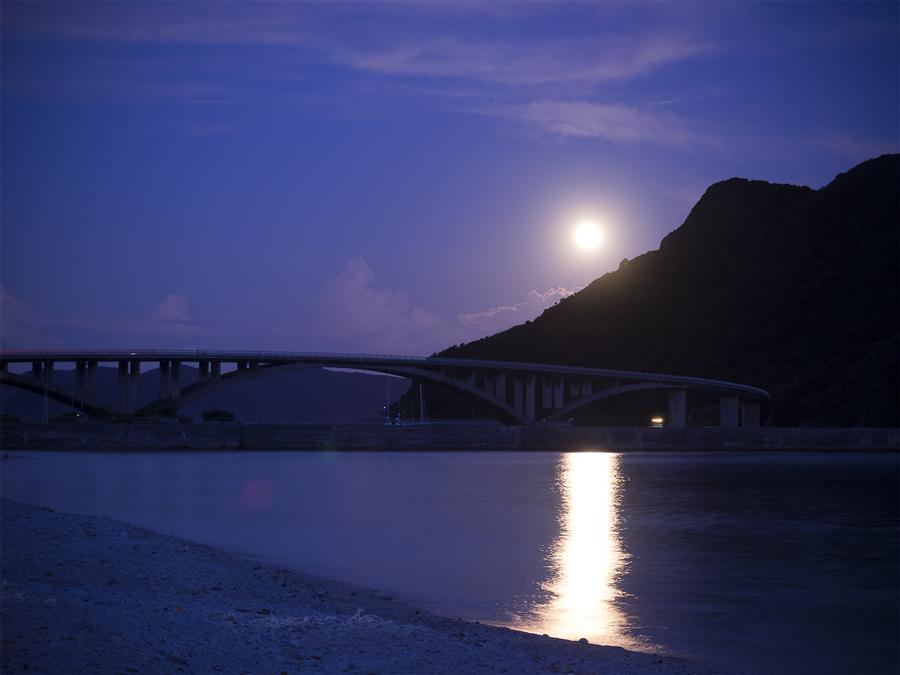 月明かりに照らされる海