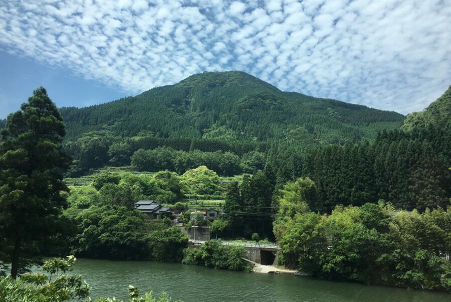 「水郷・日田のシンボル三隈川をしばし併走