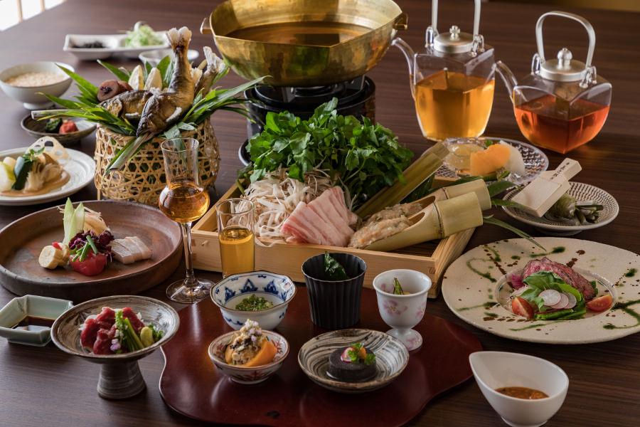 ▲大山産の梅や野菜を使用した夕食の「梅養生膳」