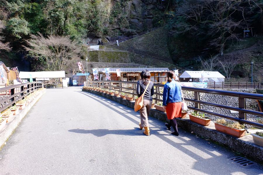 橋の向こうは「塩浸（しおびたし）温泉龍馬公園」。国道沿いの駐車場に車を停めて、渡っていきましょう