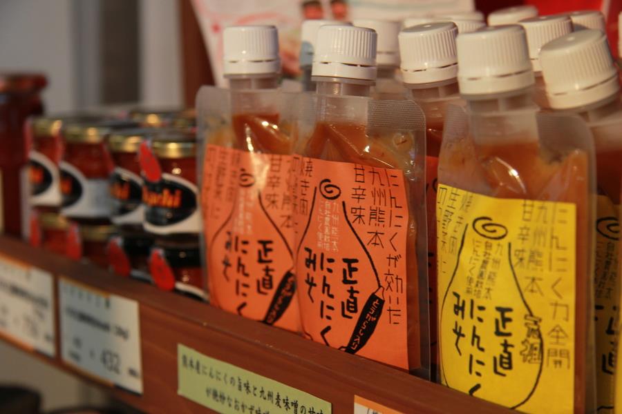 正直にんにくみそ（チューブ入り）は、熊本県産にんにくと九州麦味噌の相性抜群。ご飯のお供や、生野菜の付け合わせなどにぴったりです（税込486円）※2019年3月現在の価格